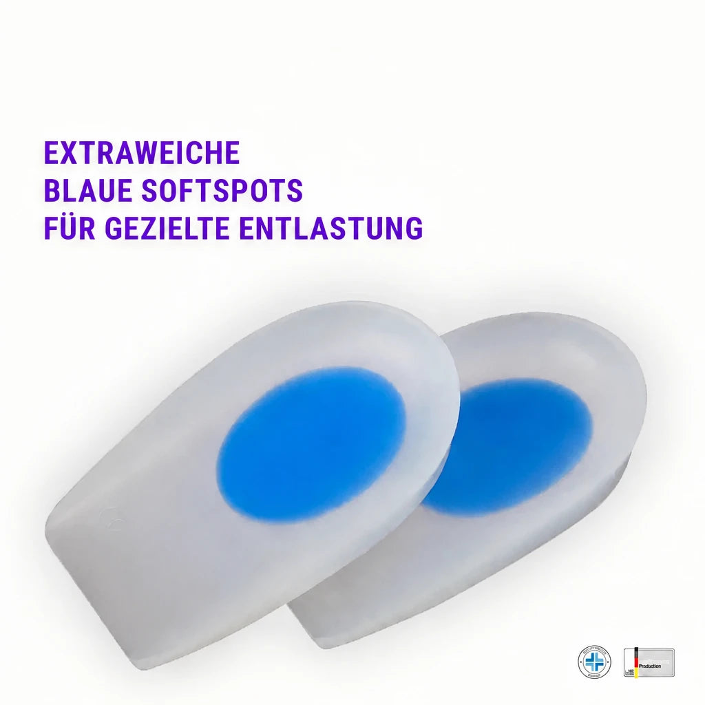 Fersenkissen aus medizinischem Silikon mit blauem Softspot – extraweiche Dämpfung für die Ferse