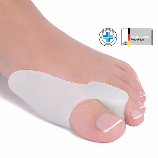 Ballenschutz mit Zehenspreizer aus Silikon am Fuß – Druckentlastung bei Hallux Valgus, Made in Germany