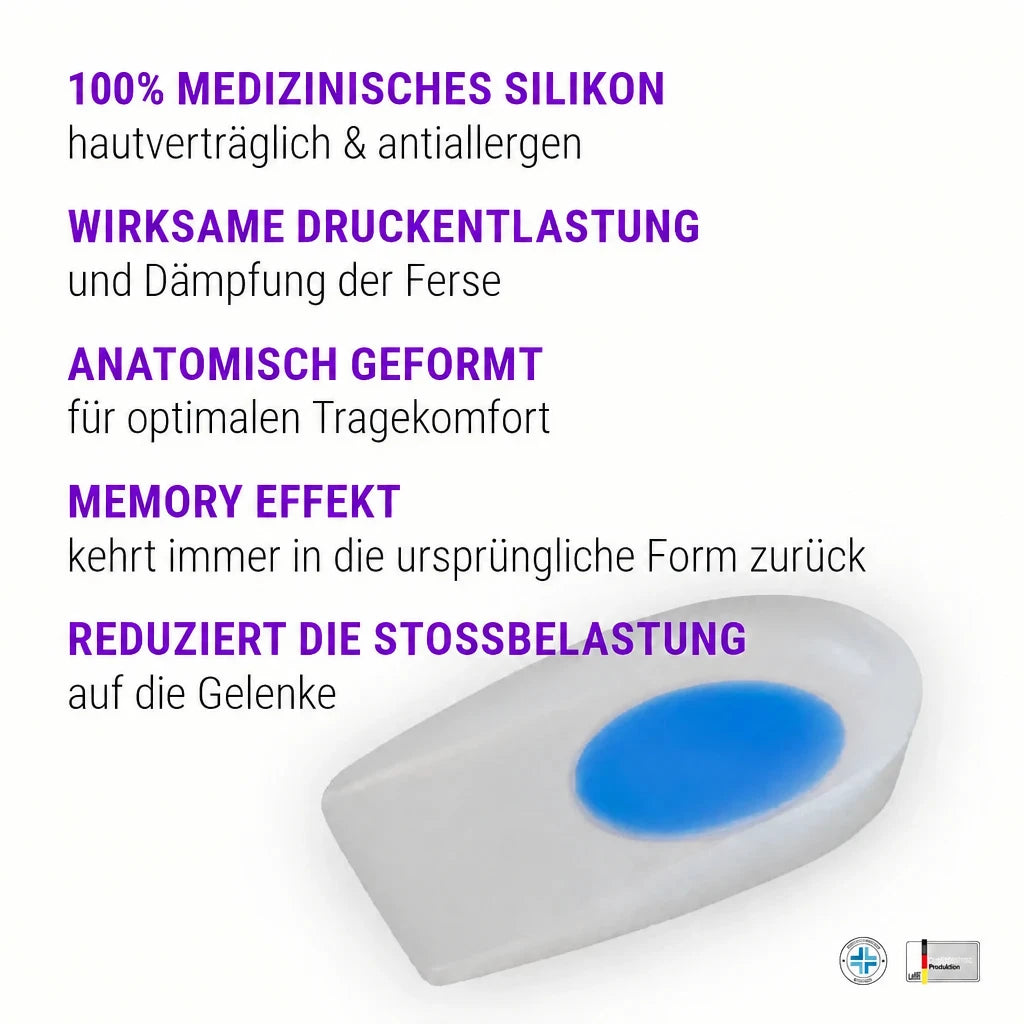 Silikon Fersenkissen anatomisch geformt – stoßdämpfend, komfortabel und Made in Germany