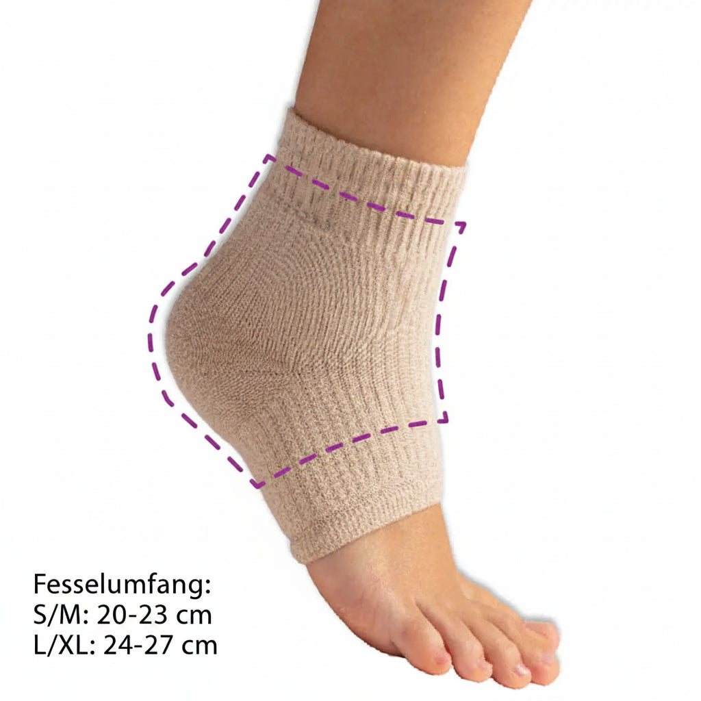 Schaubild der FußGut Knöchelstrümpfe – Ergonomische Passform und Gelenkunterstützung für mehr Stabilität im Alltag.
