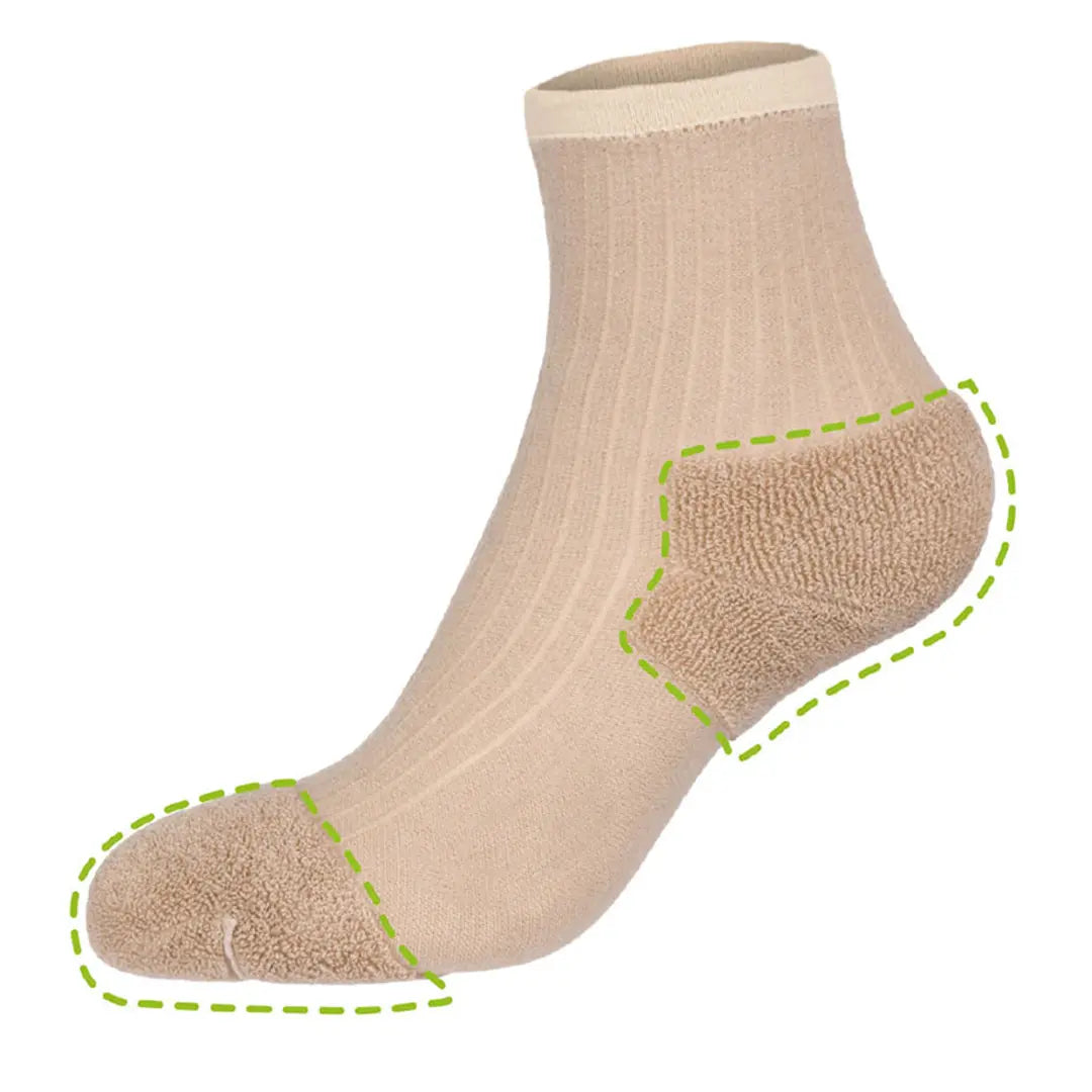 Innenseite der FußGut Sensitiv Socken in Beige – sanfte Verarbeitung für maximalen Komfort ohne Druckstellen.