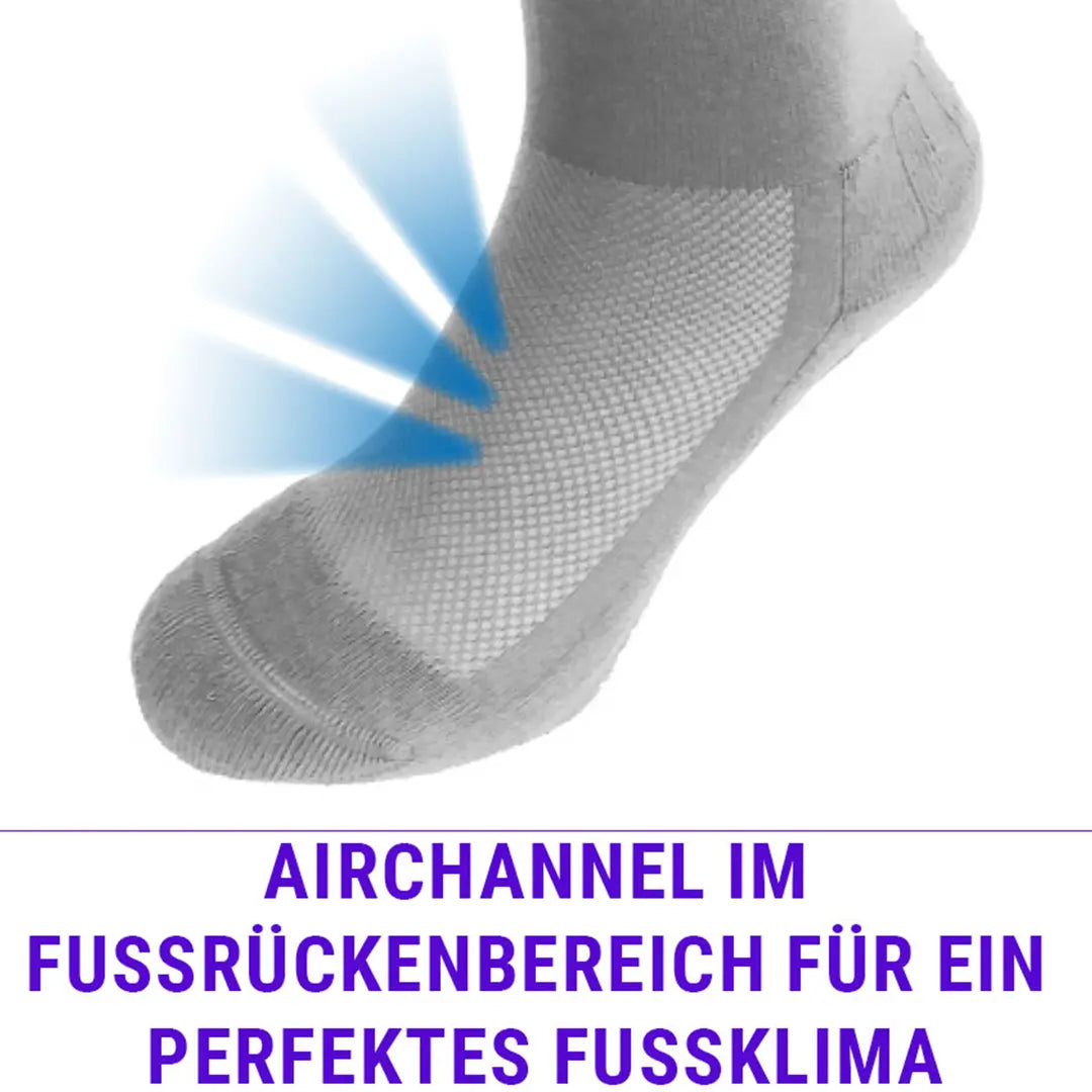 Detailbild der FußGut Venenfreund Kniestrümpfe mit AirChannel-Technologie für optimale Luftzirkulation und trockene Füße.