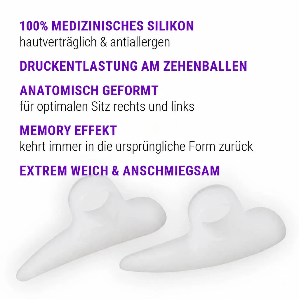 Silikon Zehenpolster mit Fixierring – weich, anatomisch geformt und hautverträglich, Made in Germany