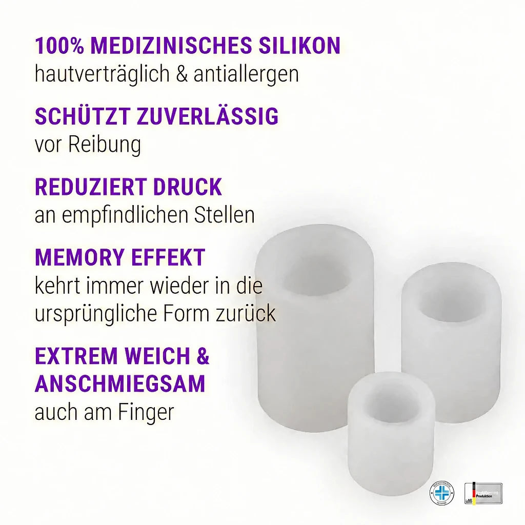 Zehenschutzringe aus medizinischem Silikon – weich, anschmiegsam mit Memory-Effekt und Made in Germany